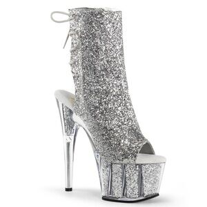 Pleaser | Women's Adore 1018G Silver Glitter Platform 7" Heels Size 8